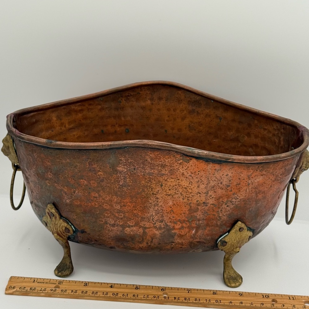 Vintage Copper Planter with Brass Accents